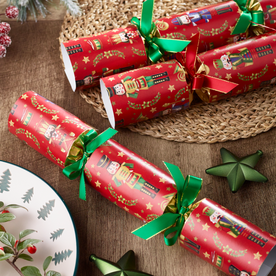 Robin Reed Handmade English Christmas Crackers – Red Royal Nutcracker Holiday Party Favors, Set of 6