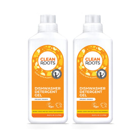 Clean Roots Dishwasher Detergent Gel, 100% Plant-Based & Organic, Scented with Organic Orange Essential Oil, 33.8 Fl. Oz. (1L), Pack of 2