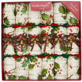 Robin Reed 6062 Holly Berry with Pine Cones and Bells Christmas Crackers, 12" Handmade Holiday Party Favors (Box of 6)