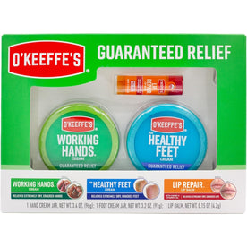 O'Keeffe's Giftbox Including Lip Repair with Cherry and Vitamin E Oil Stick, Working Hands Jar and Healthy Feet Jar