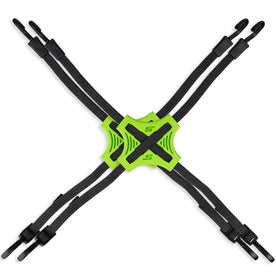 Tack Strap – 4-Way Flat Bungee Cord with Rubber Pad Grip, Non-Slip Adjustable Tie Down Straps for Outdoor Gear, 2-Pack (Green)