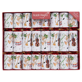 Robin Reed Handmade English Musical Christmas Crackers with POP - 8 x 10 Inch with Whistles, Badges, Conductors baton and Song Sheet (52118)