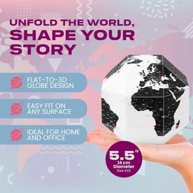 DearWorld, The Pinnable Globe with 50 Pins, 3d Map for Home, Business & Office Décor, Premium Quality Thick Paper, Assembles in Seconds, Perfect Gift for Travellers (World with Country Names,XXS)