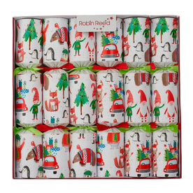 Robin Reed Racing Elf Christmas Crackers 72403, Handmade 13 Inch Holiday Table Decorations, Box of 6 with Hats, Jokes & Gifts