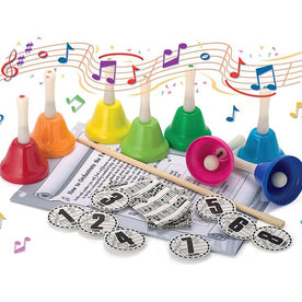 Robin Reed 788 Musical Handbell Christmas Crackers, 14 Inch Festive Party Favors with Bells, Batons & Music (Set of 8)