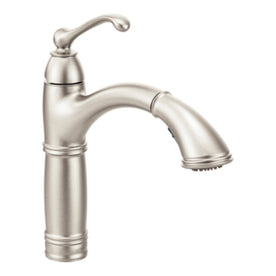 Moen S73709SRS Brookshire One Handle High Arc Pullout Kitchen Faucet, Spot Resist Stainless