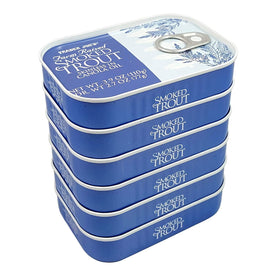 Trader Joe's Smoked Trout Fillets in Canola Oil – Skinless, Gently Smoked, Ready-to-Eat – 3.9 Oz. Tin, Pack of 6