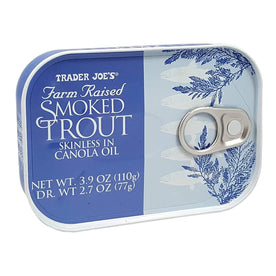 Trader Joe's Smoked Trout Fillets in Canola Oil – Skinless, Gently Smoked, Ready-to-Eat – 3.9 Oz. Tin