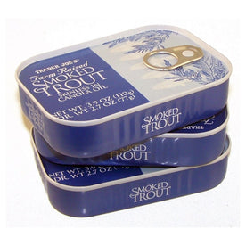 Trader Joe's Smoked Trout Fillets in Canola Oil – Skinless, Gently Smoked, Ready-to-Eat – 3.9 Oz. Tin, Pack of 3
