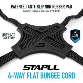 Tack Strap – 4-Way Flat Bungee Cord with Rubber Pad Grip, Non-Slip Adjustable Tie Down Straps for Outdoor Gear (2 Pack)