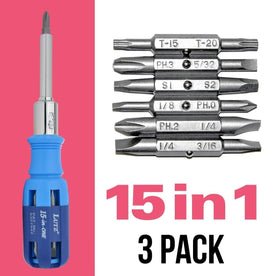 Lutz 15-IN-1 Ratcheting Screwdriver Blue Set of 3 Pack