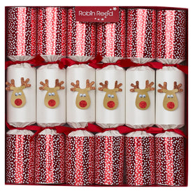 Robin Reed 72007 Racing Reindeer Christmas Crackers – Box of 6 Handmade 13" Crackers with Wind-Up Toys, Hats & Jokes
