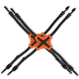 Tack Strap – 4-Way Flat Bungee Cord with Rubber Pad Grip, Non-Slip Adjustable Tie Down Straps for Outdoor Gear, 2-Pack (Orange)