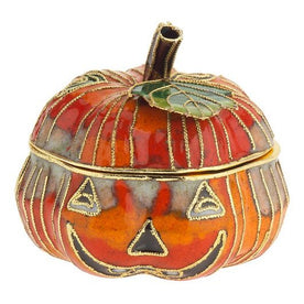 Cloisonne Miniature Harvest Pumpkin Trinket Box in a Beautiful Gift Box