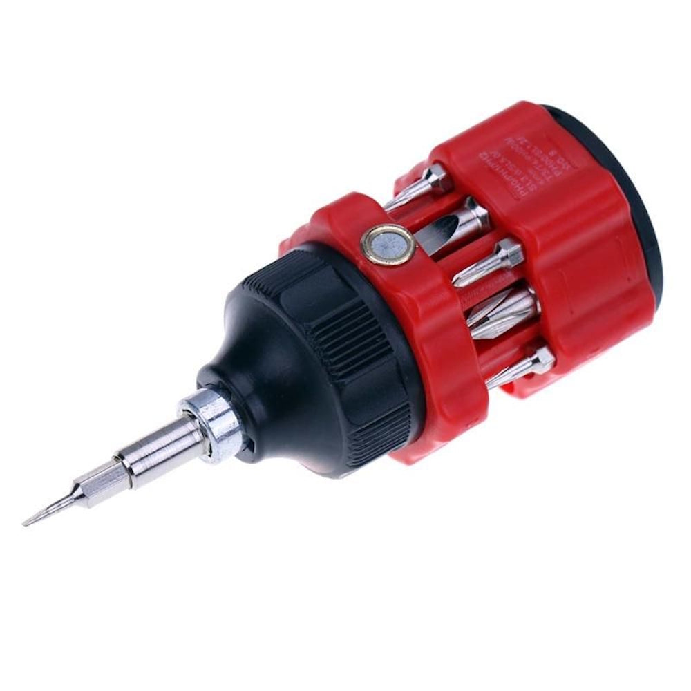 12in1 Ratcheting Compact MultiBit Short Stubby Screwdriver, Red