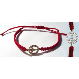 Peace Symbol Braided Macrame Bracelet, Red or Black Cord