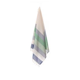 Bello Handwoven Turkish Beach Towel, Rainbow Blue & Green, Quick Dry Highly Absorbent Sand-Free Versatile for Beach, Spa, Home, Peshtemal Towel (39 x 66.9 Inches)