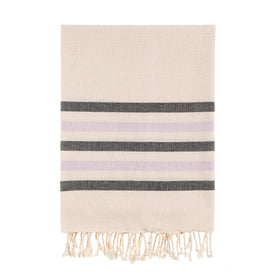 Bello Handwoven Turkish Beach Towel, Five Stripes Lilack & Black, Quick Dry Highly Absorbent Sand-Free Versatile for Beach, Spa, Home, Peshtemal Towel (39 x 66.9 Inches)