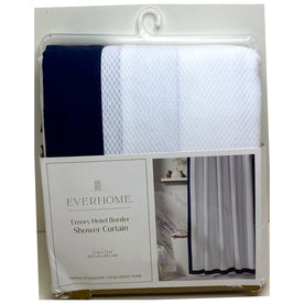 Everhome Emory Hotel Border Shower Curtain, 100% Cotton, Maritime Blue (72" x 72")