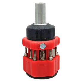 12-in-1 Ratcheting Compact Multi-Bit Short Stubby Screwdriver, Red