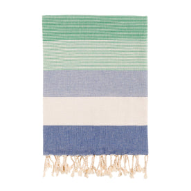 Bello Handwoven Turkish Beach Towel, Rainbow Blue & Green, Quick Dry Highly Absorbent Sand-Free Versatile for Beach, Spa, Home, Peshtemal Towel (39 x 66.9 Inches)